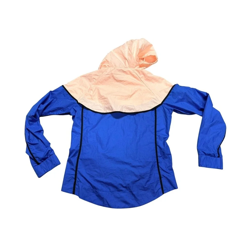 Nike Colorblock Windbreaker Jacket XS Blue Peach Hooded Zip Up Lightweight Y2K